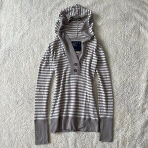 American Eagle Outfitters Grey and White Striped Long Sleeve Top